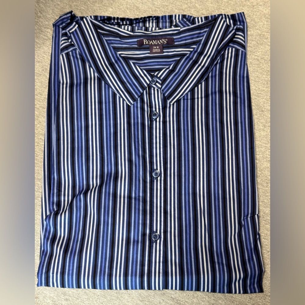 NWOT Roaman's Blue Striped Women's Shirt - 28W